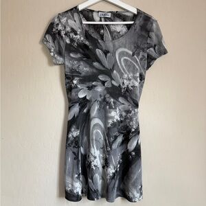 Halla Y2K Women's Black and Gray Floral Swirl Print Mini Dress 90s 2000s